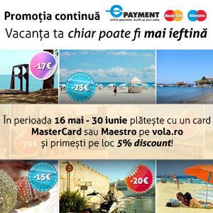 Plateste online cu un card MasterCard sau Maestro si ai 5% reducere la biletele de avion!